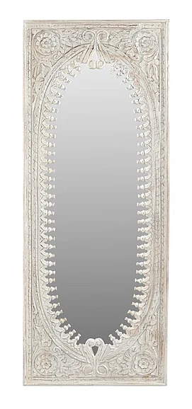 Moti Furniture Kiara Mirror in Distressed Whiteed Handcarved 43007024