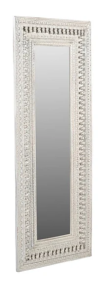 Moti Furniture Ayla Mirror in Distressed Whiteed Handcarved 43007026