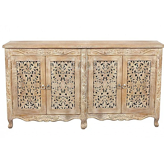 Moti Furniture Carver 4 Door Buffet in Mango Wood