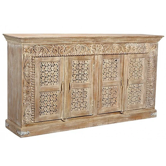 Moti Furniture Carver 4 Door Carved Sideboard in Mango Wood