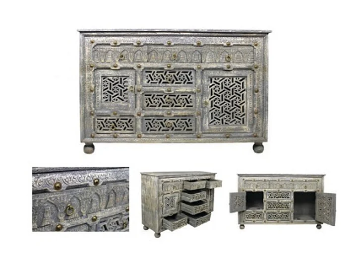 Moti Furniture Carver Burman Sideboard in Aged Grey