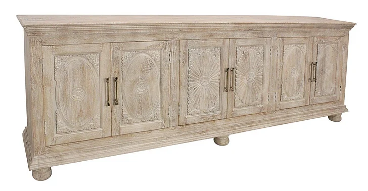 Moti Furniture Athena 6-Door Sideboard in Distressed White 43009051