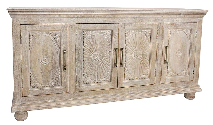 Moti Furniture Carter 4-Door Sideboard in Distressed White 43009052