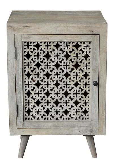 Moti Furniture Halle Carved Nightstand in Grey 43014002