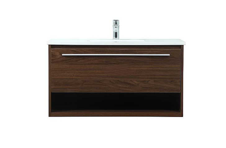 Elegant 36 In. Single Bathroom Vanity in Walnut VF43536MWT