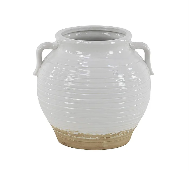 UMA White Ceramic Indoor Outdoor Planter with Handles, 9" x 8" x 10" | 43259