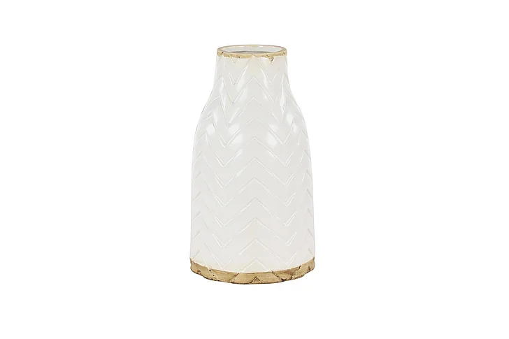 UMA White Porcelain Ceramic Decorative Vase with Brown Base, 7" x 7" x 12" | 43288