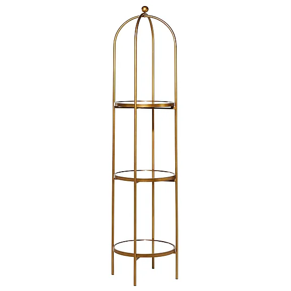 UMA Gold Metal 3 Shelf Storage Shelving Unit with Mirror Shelves, 18" x 18" x 73" | 43307
