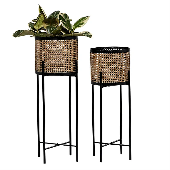 UMA Gold Metal Indoor Outdoor Planter with Removable Stand, Set of 2 11W, 32H | 43335