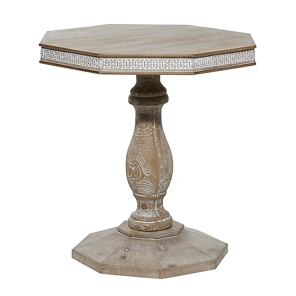 UMA Brown Wood Scroll Handmade Intricately Carved Side End Accent Table, 28" x 28" x 30" | 43370