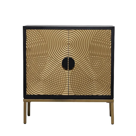 UMA Bronze Wood Relief Ripple Design 1 Shelf and 2 Door Room Cabinet with Crescent Moon Handles, 30" x 14" x 33" | 43413