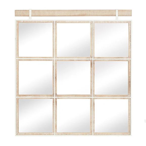 UMA Brown Wood Handmade Grid Window Inspired Wall Mirror, 32" x 1" x 35" | 43441 CLOSEOUT
