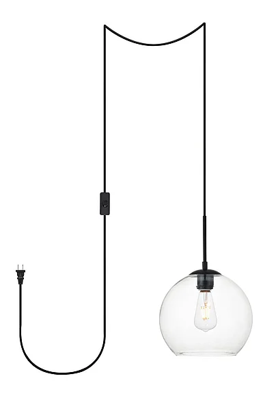 Elegant Baxter 1 Light Black Plug-In Pendant with Clear Glass LDPG2212BK