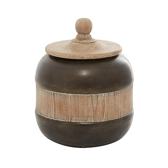UMA Brown Metal Living Room Decorative Jars with Wood Lids, 9" x 9" x 11" | 43445 CLOSEOUT