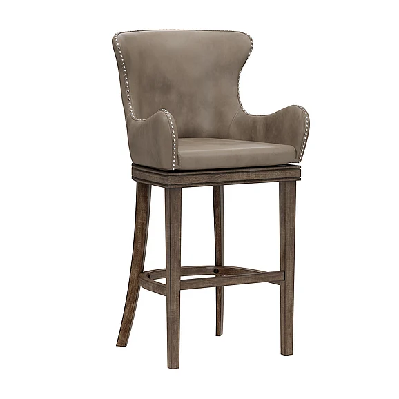 Hillsdale Furniture Caydena Wingback Wood Bar Height Memory Return Swivel Stool in Rustic Gray and Weathered Taupe 4346-830 (Set of 2)