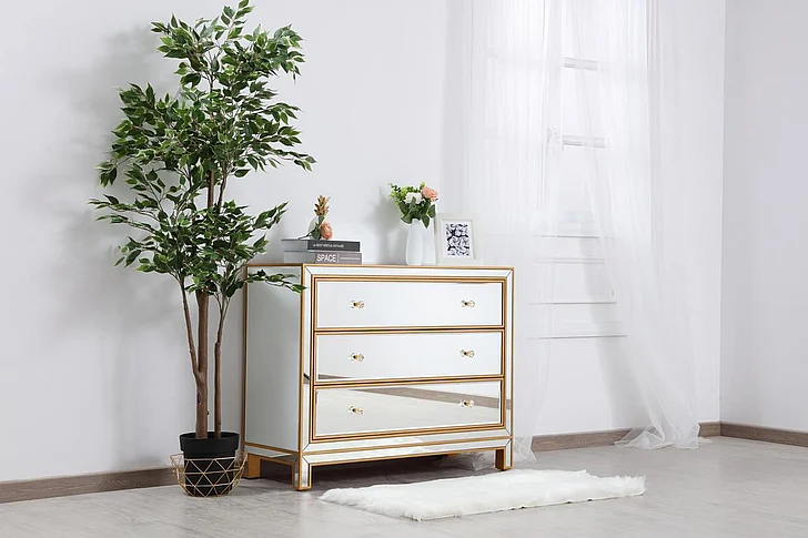 Elegant Chest 3 Drawers 40In. W x 16In. D x 32In. H in Gold MF72019G