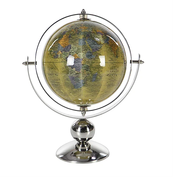 UMA Silver Stainless Steel Metal Educational/Geographic Earth Globe, 10" x 7" x 11" | 43492 CLOSEOUT