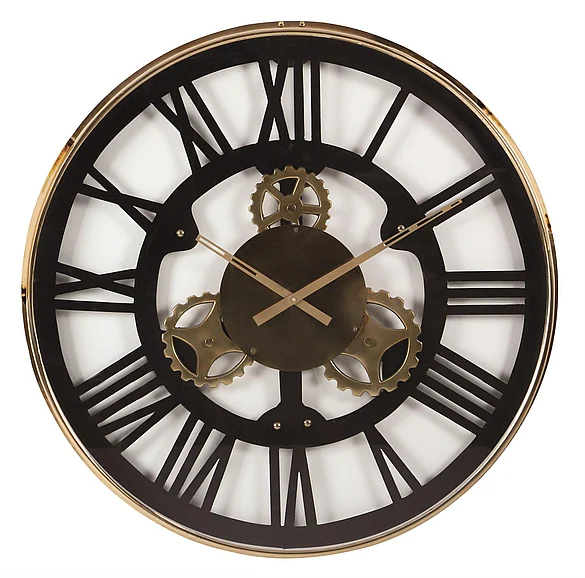 UMA Black Stainless Steel Metal Gear Decorative Wall Clock, 32" x 2" x 32" | 43514