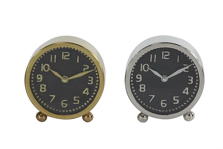 UMA Multi Colored Stainless Steel Metal Clock with Black Clock Faces, 2 Assorted 5"W, 6"H | 43535 CLOSEOUT