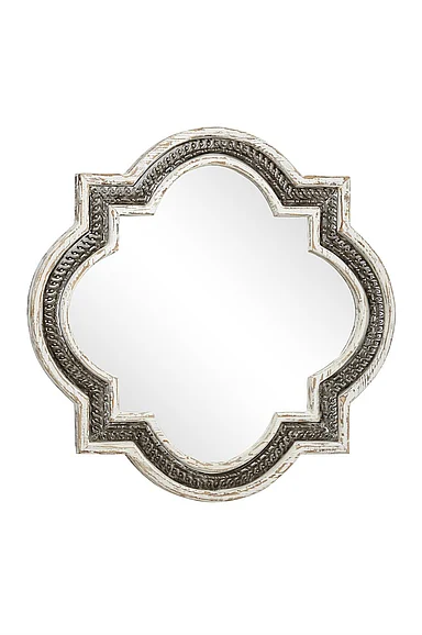 UMA White Wood Quatrefoil Room Wall Mirror, 30" x 1" x 30" | 43671