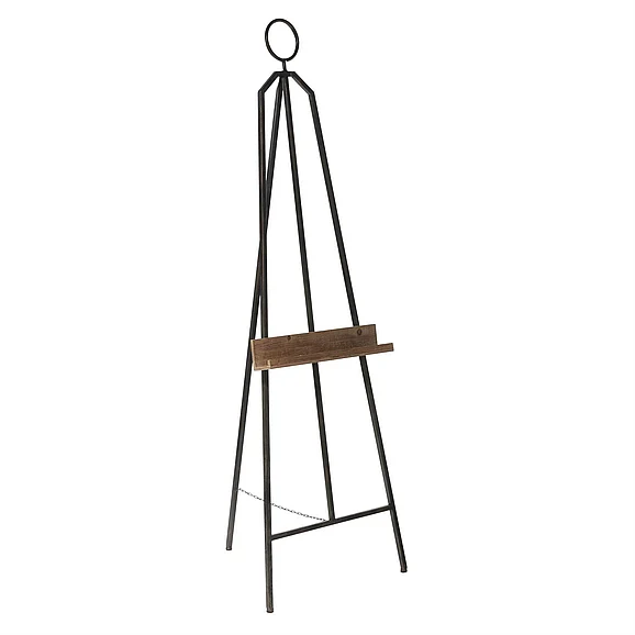 UMA Black Metal Large Adjustable Display Easel with Chain Support and Wood Tray, 16 x 18 x 52 | 43754