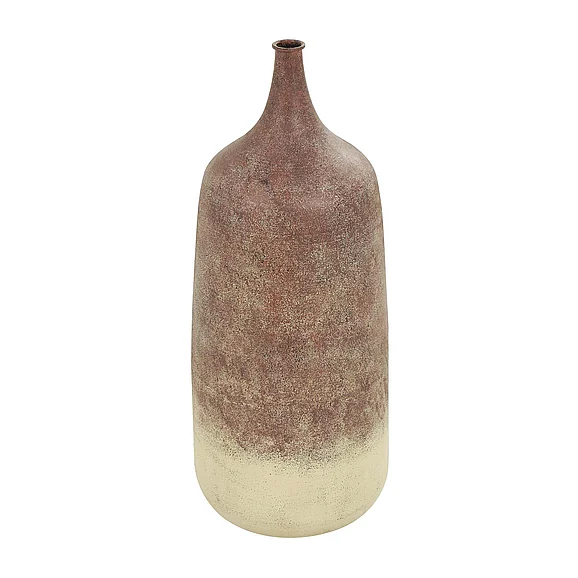 UMA Copper Metal Distressed Textured Ombre Decorative Vase with Cream Accent, 8" x 8" x 20" | 43812 CLOSEOUT
