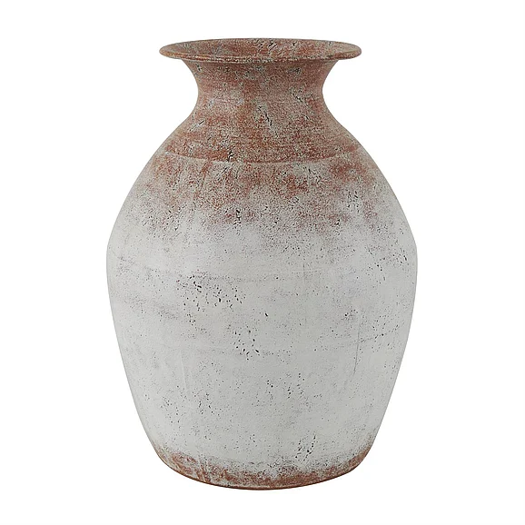 UMA Copper Metal Distressed Textured Decorative Vase with White Center, 10" x 10" x 14" | 43816 CLOSEOUT
