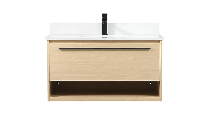 Elegant 36 In. Single Bathroom Vanity in Maple with Backsplash VF43536MMP-BS CLOSEOUT
