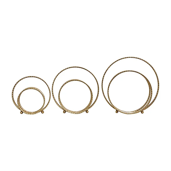 UMA Gold Metal Geometric Layered Ring Decorative Sculpture with Small Ball Feet, Set of 3 12, 10, 8H | 43866 CLOSEOUT
