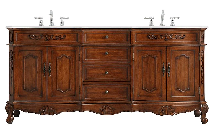 Elegant 72 In. Double Bathroom Vanity in Teak with Ivory White Engineered Marble VF10172DTK-VW