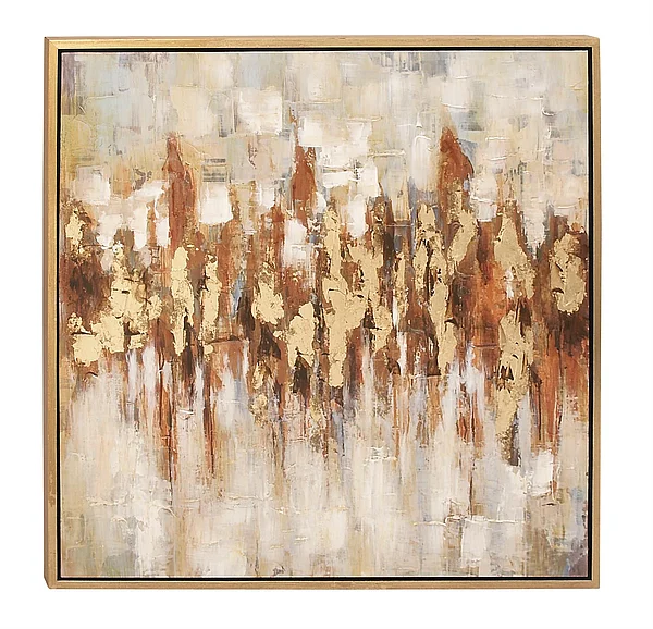 UMA Gold Canvas Abstract Living Room Framed Wall Art with Gold Frame, 39" x 2" x 39" | 43992