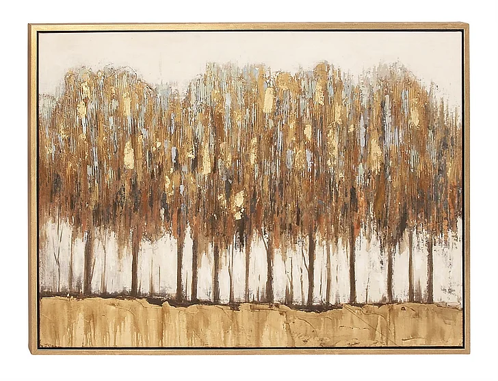 UMA Brown Canvas Tree Living Room Framed Wall Art with Gold Frame, 47" x 2" x 36" | 43994