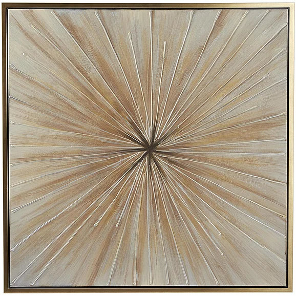 UMA Brown Canvas Starburst Radial Living Room Framed Wall Art with Gold Frame, 39 x 2 x 39 | 43996