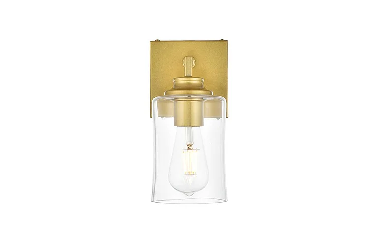 Elegant Ronnie 1 Light Brass and Clear Bath Sconce LD7314W5BRA CLOSEOUT