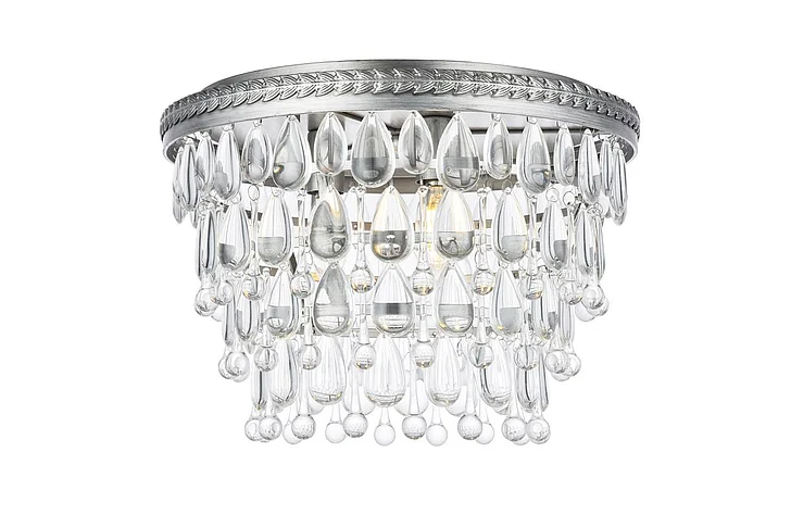 Elegant Nordic 3 Light Antique Silver Flush Mount Clear Royal Cut Crystal 1219F15AS/RC