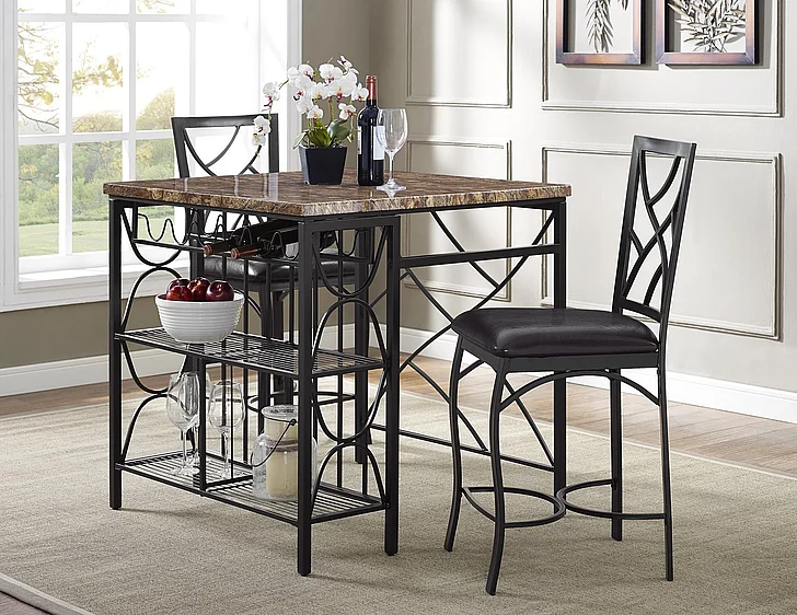Emma Mason Signature Noir Mason Kitchen Island and 2 Stools in Black