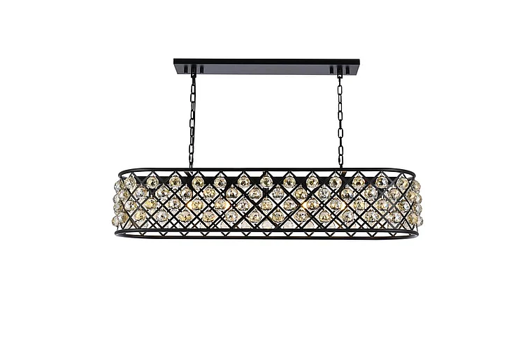 Elegant Madison 7 Light Matte Black Chandelier Golden Teak (Smoky) Royal Cut Crystal 1216G50MB-GT/RC