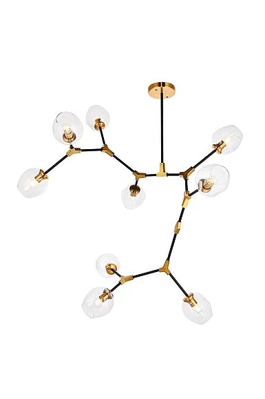 Elegant Cavoli 9 Light in Light Antique Brass and Flat Black Pendant 1712G79LAB