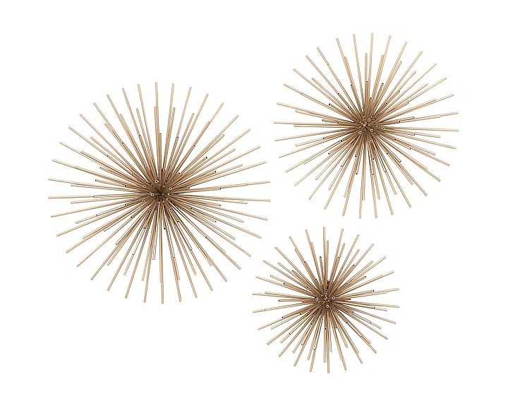 UMA Gold Metal Starburst 3D Home Wall Decor, Set of 3 16, 20, 24D | 44562
