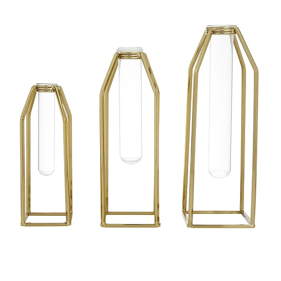 UMA CosmoLiving by Cosmopolitan Gold Stainless Steel Metal Test Tube Decorative Vase, (Set of 3) 13, 12, 9H | 45203