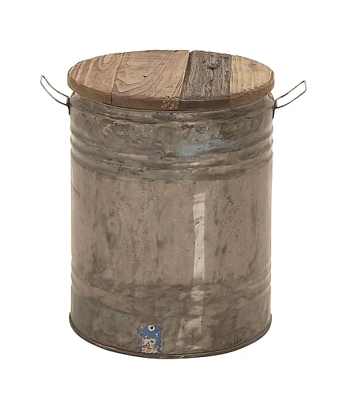 UMA Gray Metal Side End Accent Table with Brown Wood Top, 16 x 16 x 20 | 45259