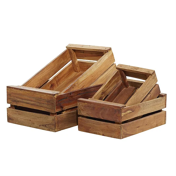 UMA Brown Wood Handmade Decorative and Functional Storage Basket with Handles, (Set of 4) 13, 16, 19, 22W | 45262