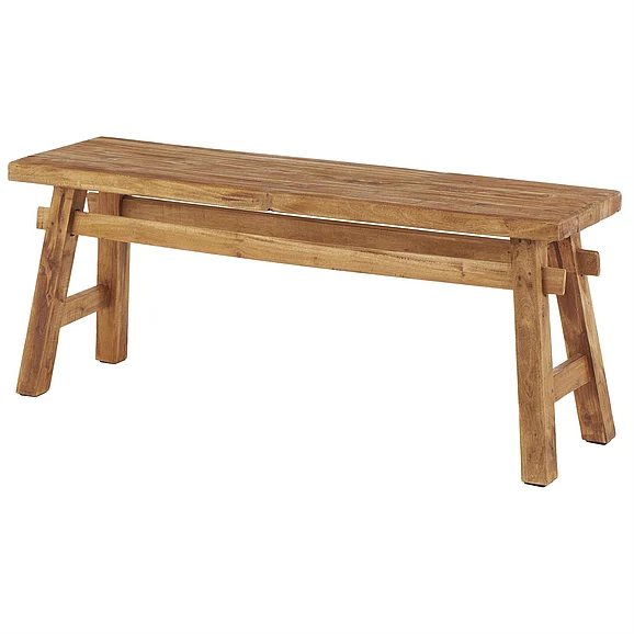 UMA Brown Reclaimed Wood Handmade Home Bench with Natural Finish and High Trestle Legs, 47" x 14" x 19" | 45265