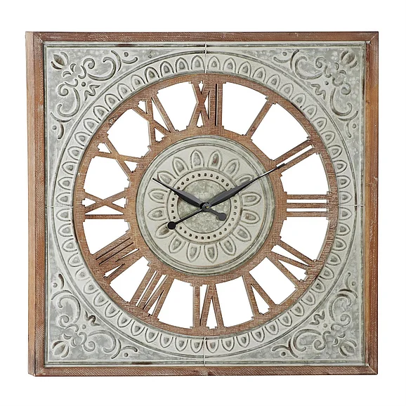 UMA Brown Metal Scroll Decorative Wall Clock with Embossed Metal, 36" x 2" x 36" | 45344