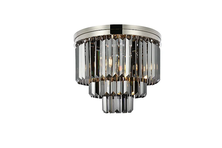 Elegant Sydney 9 Light Polished Nickel Flush Mount Silver Shade (Grey) Royal Cut Crystal 1231F20PN-SS/RC