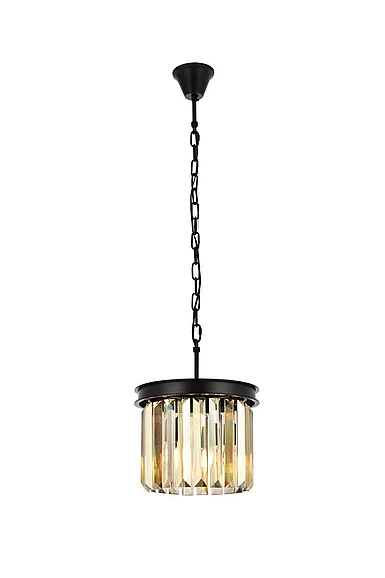 Elegant Sydney 3 Light Matte Black Pendant Golden Teak (Smoky) Royal Cut Crystal 1238D12MB-GT/RC