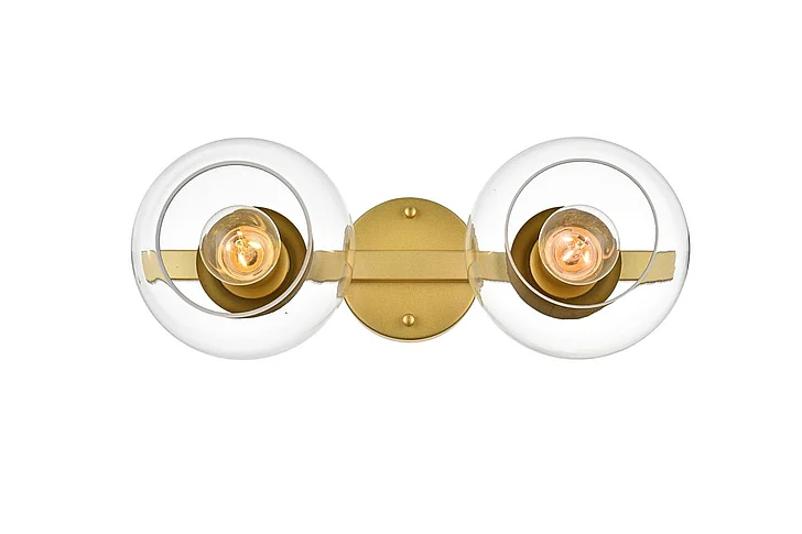Elegant Rogelio 2 Light Brass and Clear Bath Sconce LD7320W17BRA CLOSEOUT