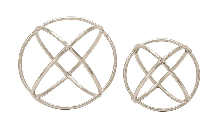 UMA Silver Aluminum Metal Geometric Decorative Sculpture, Set of 2 10, 8D | 45680 CLOSEOUT