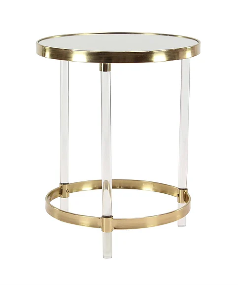 UMA Gold Acrylic Plastic Circular Side End Accent Table with Mirrored Top and Acrylic Legs, 19 x 19 x 23 | 45841