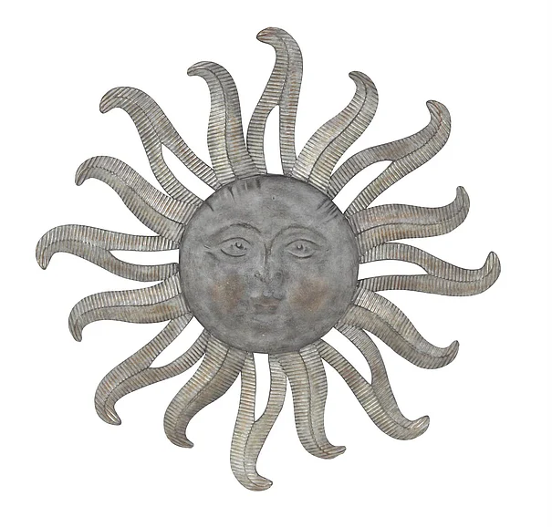 UMA Gray Metal Sun Indoor Outdoor Face Home Wall Decor with Ribbed Detailing, 36" x 4" x 36" | 45874